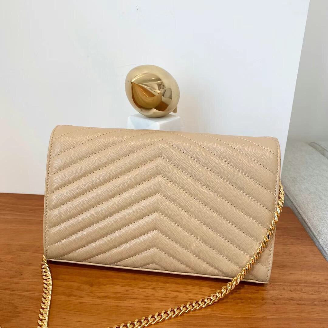 Beige Chevron Luxe Chain Wallet