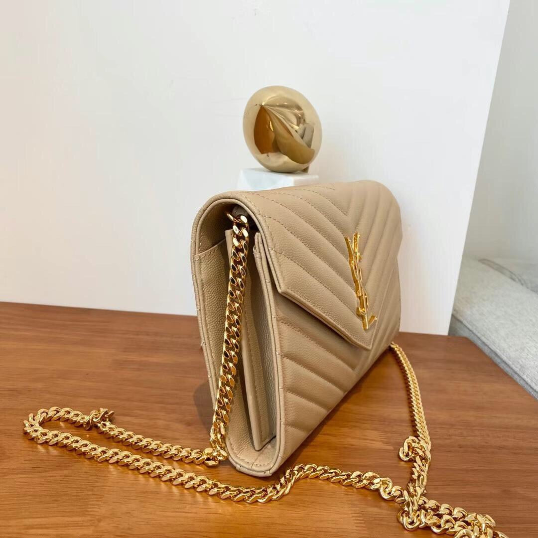 Beige Chevron Luxe Chain Wallet
