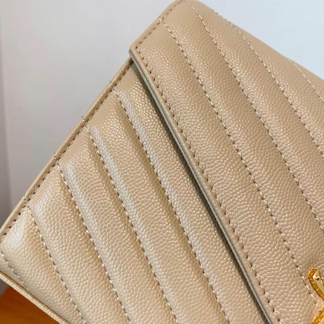 Beige Chevron Luxe Chain Wallet