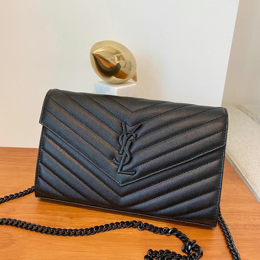 Black with Black Chain chevron wallet crossbody with chain