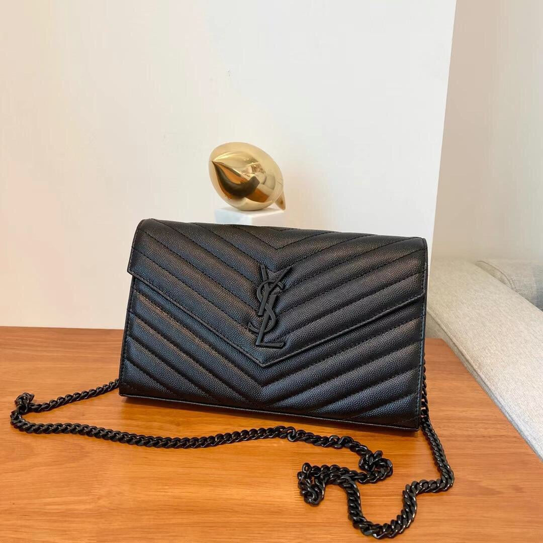 Black Chevron Luxe Chain Wallet
