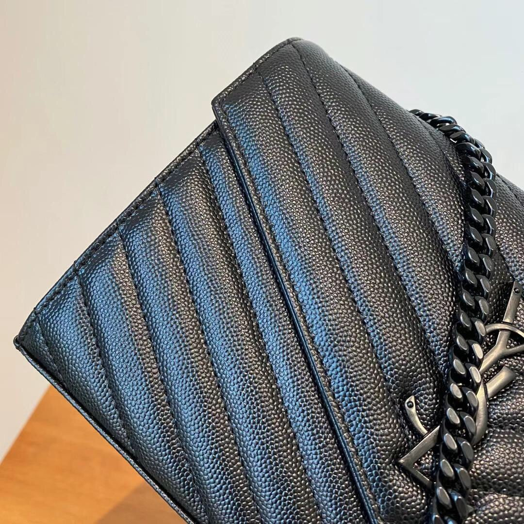 Black Chevron Luxe Chain Wallet